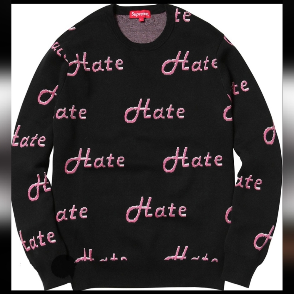 Supreme Crewneck Sweater Black and Pink